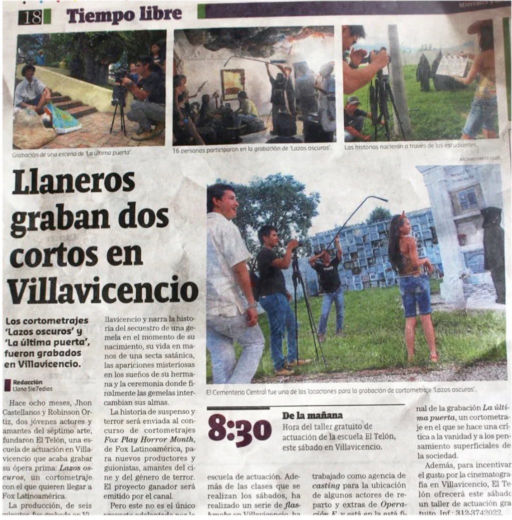 Recorte de prensa: grabación de cortometrajes en Villavicencio