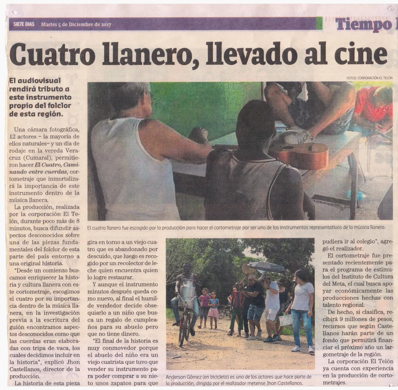 Recorte de prensa: la historia llanera llevada al cine