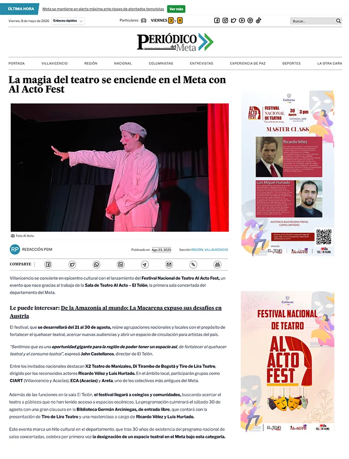 Recorte de prensa: Festival Nacional de Teatro Al Acto Fest
