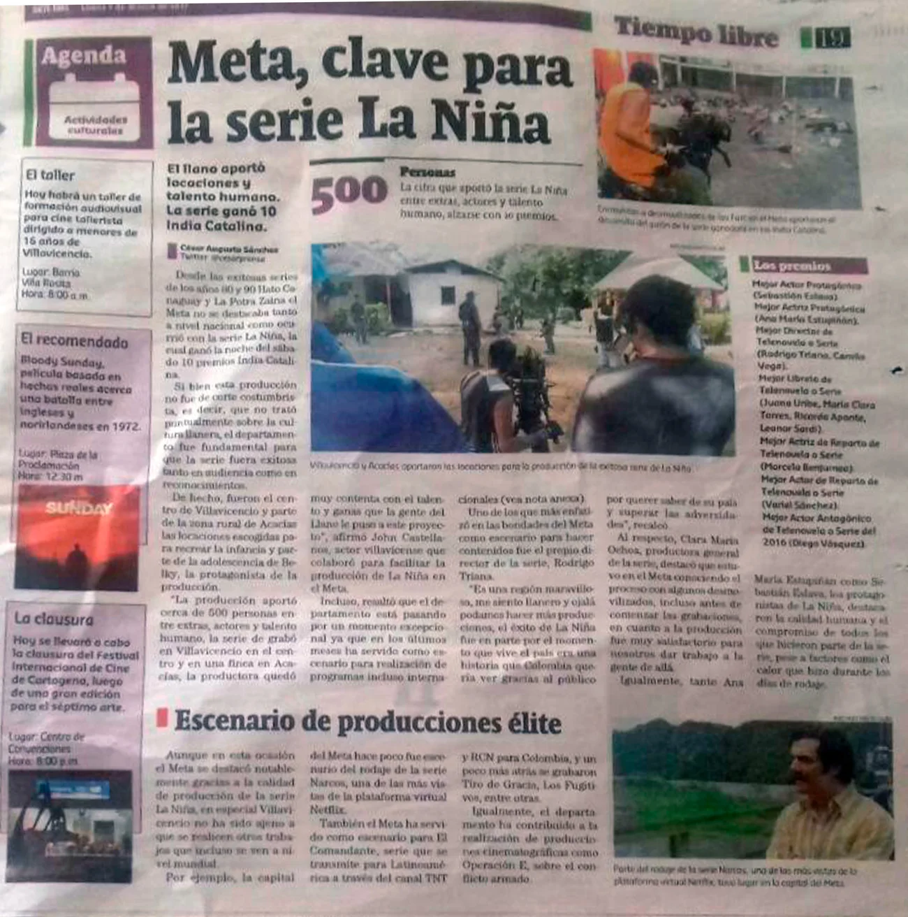 Recorte de prensa: el Meta como escenario de la serie La Niña