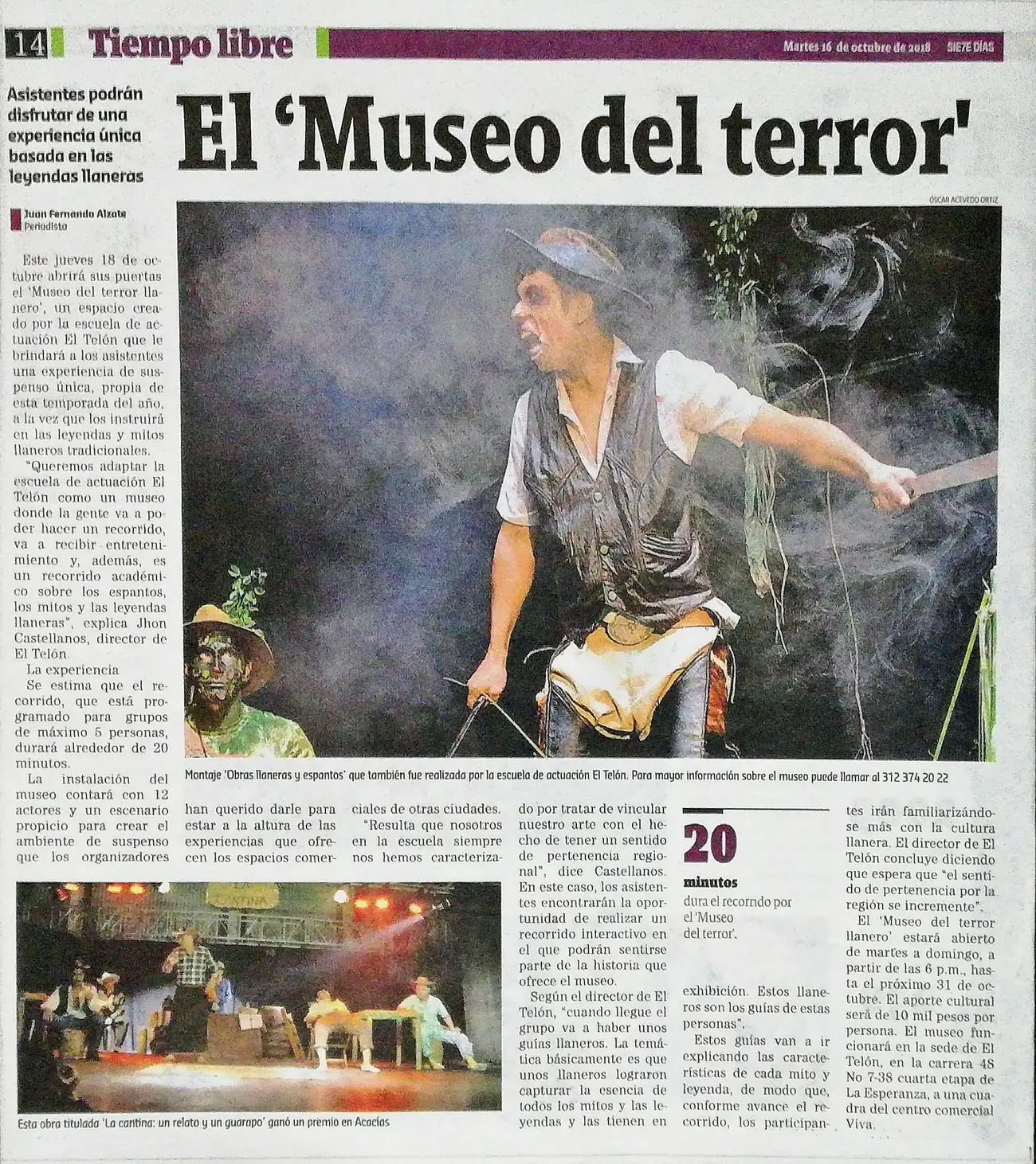 Recorte de prensa sobre el Museo del Terror llanero