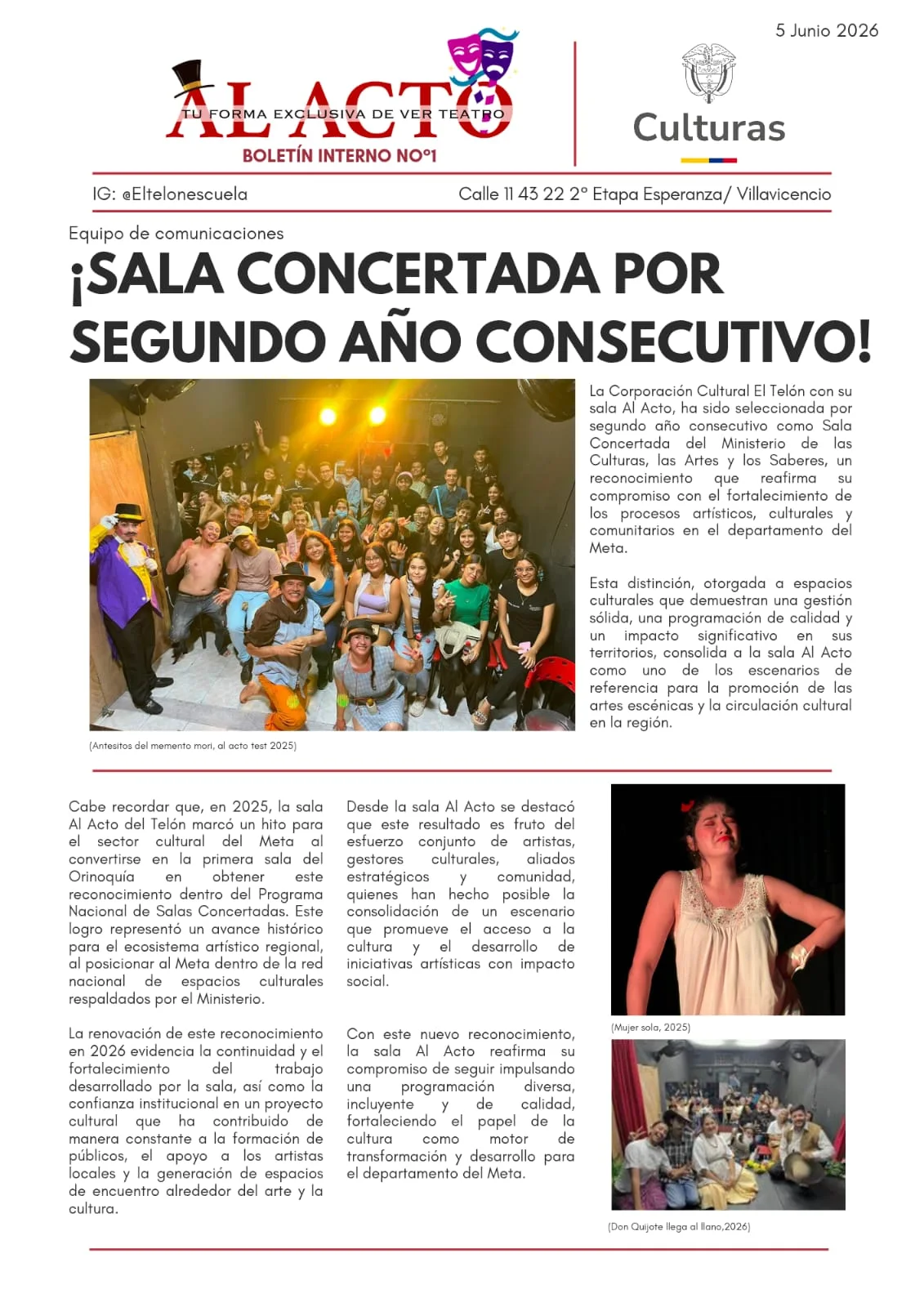 Recorte de prensa: sala concertada por segundo año consecutivo